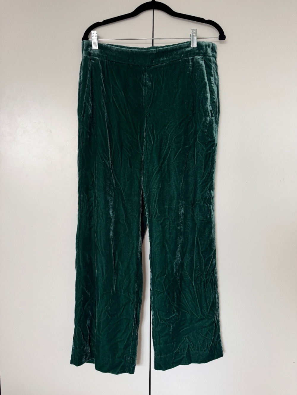 J.Crew Green Velvet Wide Leg Pants Pull On Size 10 Tall